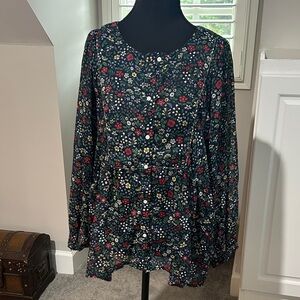 Floral Women's Top - Black and Red